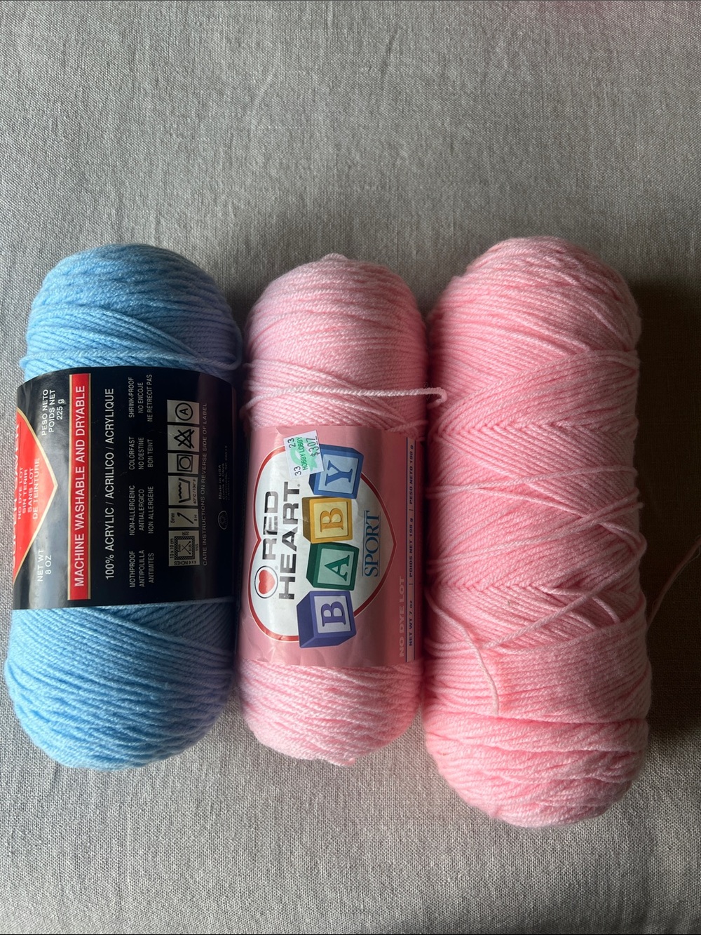 Red Heart Baby Sport Acrylic Yarn Skeins - Pink & Blue